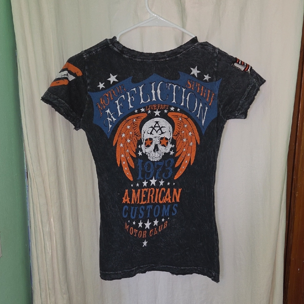 Affliction Motor Spirit American Customs Motor Club Skull T Shirt